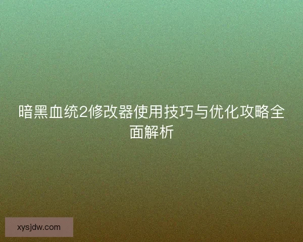 暗黑血统2修改器使用技巧与优化攻略全面解析