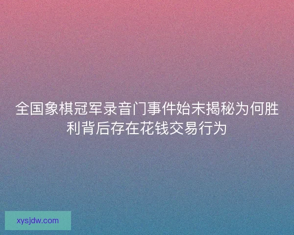 全国象棋冠军录音门事件始末揭秘为何胜利背后存在花钱交易行为
